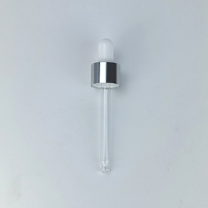18-410 Silver Metal Smooth Skirt Dropper with Rubber Bulb And Glass Pipette
