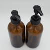 8 Oz Amber Glass Boston Round Bottles with Black PP Lotion Pump